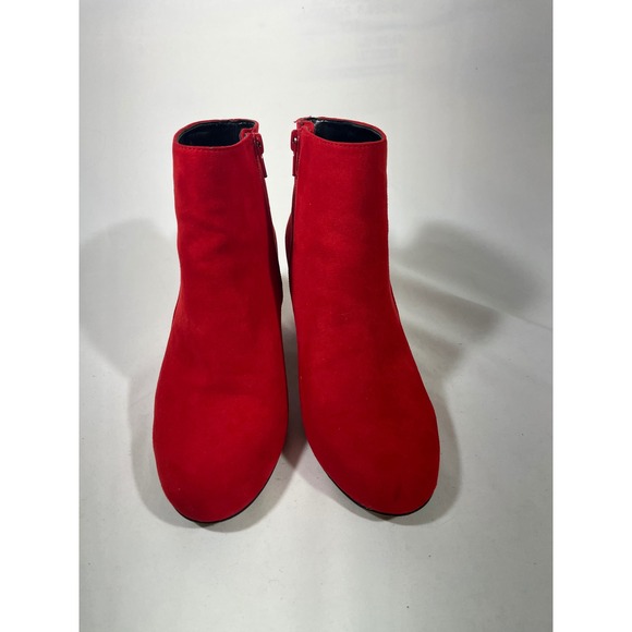 INC International Concepts Women Red Suede Ankle Boots Block Heel Dress Sz 6.5 - Picture 4 of 11